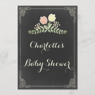 Invitation Baby shower floral vintage de tableau de lauriers