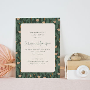 Invitation Baby Shower Floral Vintage Vert de forêt