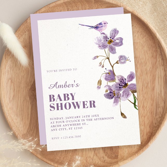 Invitation Baby shower floral violet (Créateur téléchargé)