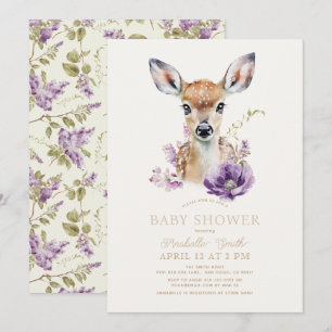 Invitation Baby shower Floral Violet De Cerf Faun