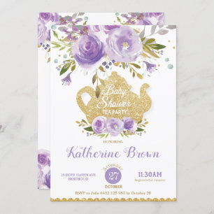 Invitation Baby shower floral violet High Tea Party Baby Girl
