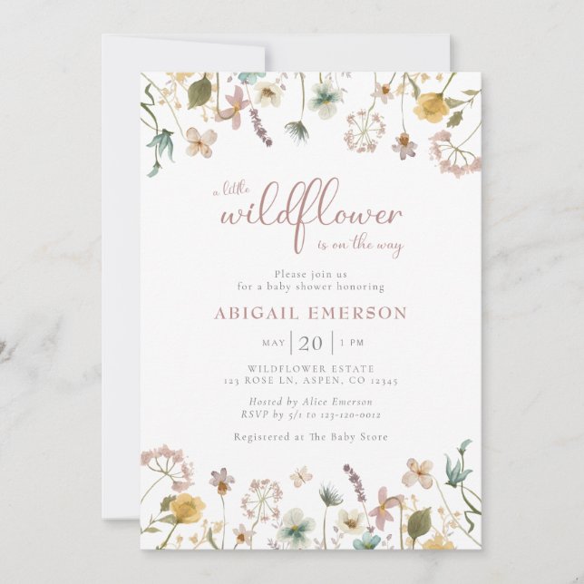 Invitation Baby shower Floral Watercolor Girl (Devant)