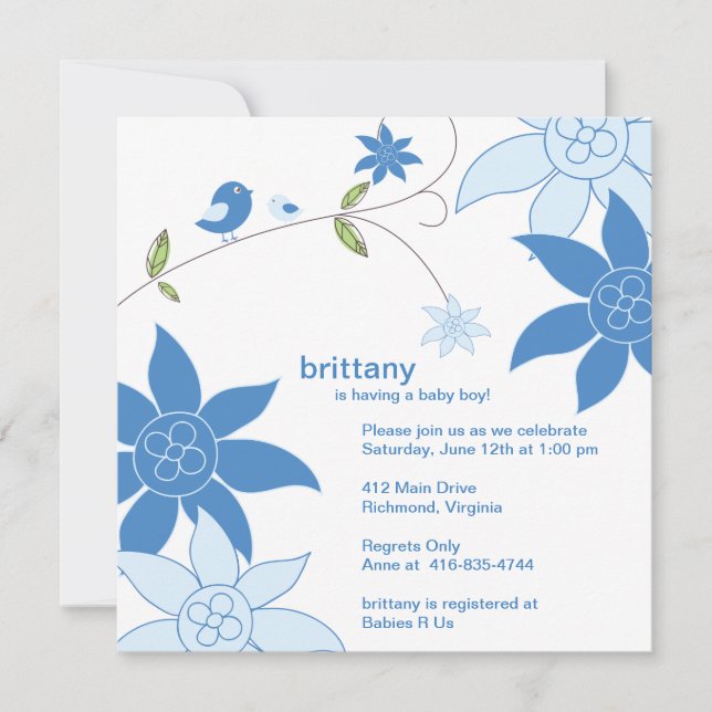 Invitation baby shower floral Whimsical (Devant)