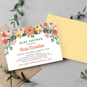 Invitation Baby shower floral Whimsical Blush Coral