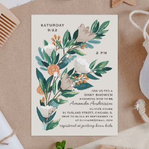 Invitation Baby shower florale botanique verdure bloom modern