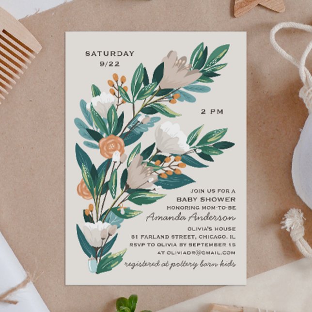 Invitation Baby shower florale botanique verdure bloom modern (Créateur téléchargé)