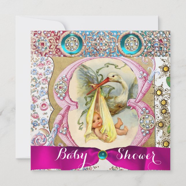 INVITATION BABY SHOWER FLORALE NEUTRE AVEC PIERRES DE GEMME (Devant)
