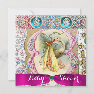 INVITATION BABY SHOWER FLORALE NEUTRE AVEC PIERRES DE GEMME