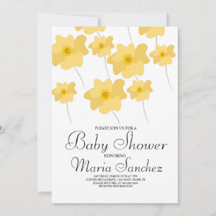 Invitation Baby-Shower Florale Poppy Jaune Printemps