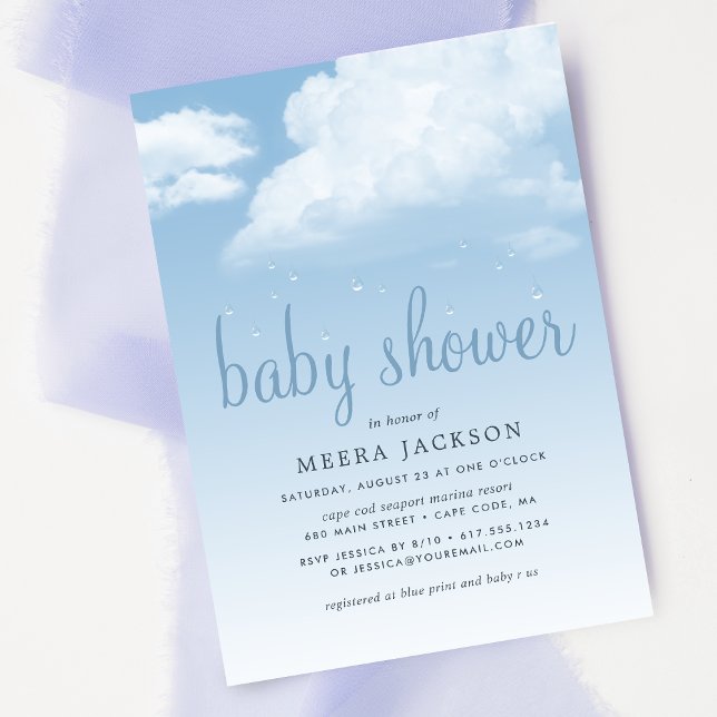 Invitation Baby shower Fluffy Cloud Raindrops (Créateur téléchargé)
