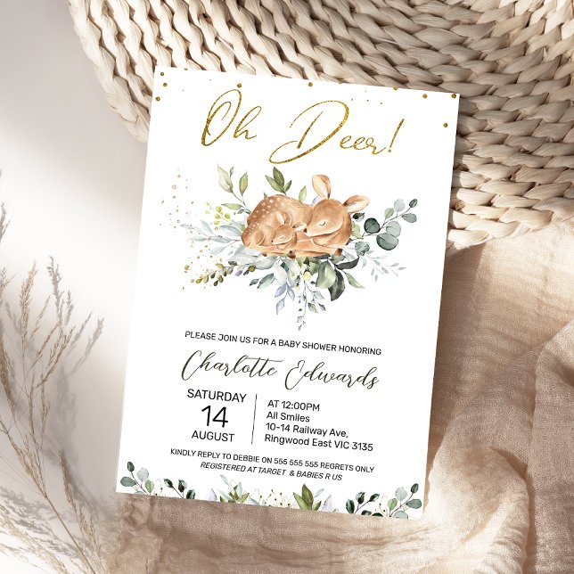 Invitation Baby shower Foliage Green Oh Deer (Oh Deer Baby Shower Invitation Gender Neutral, Greenery Foliage Deer Fawn Baby Shower Invitation)