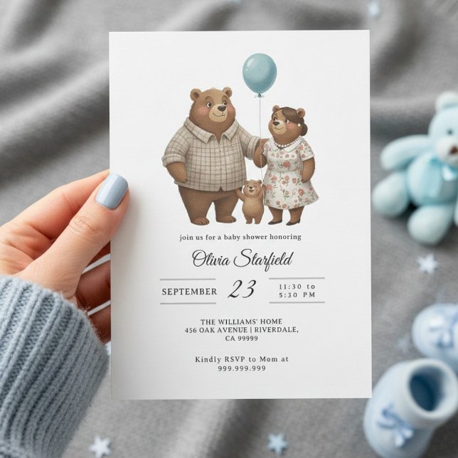 Invitation Baby Shower for Boy Blue Balloon, Teddy Bear  (Créateur téléchargé)