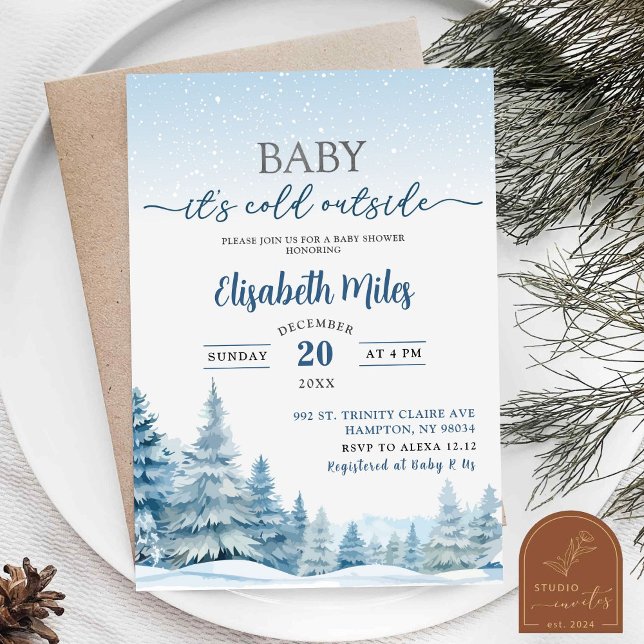 Invitation Baby shower forestier Blue Cold Winter (Créateur téléchargé)