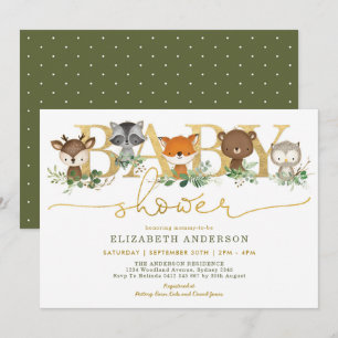 Invitation Baby shower forestier boisé d'or de verdure chic