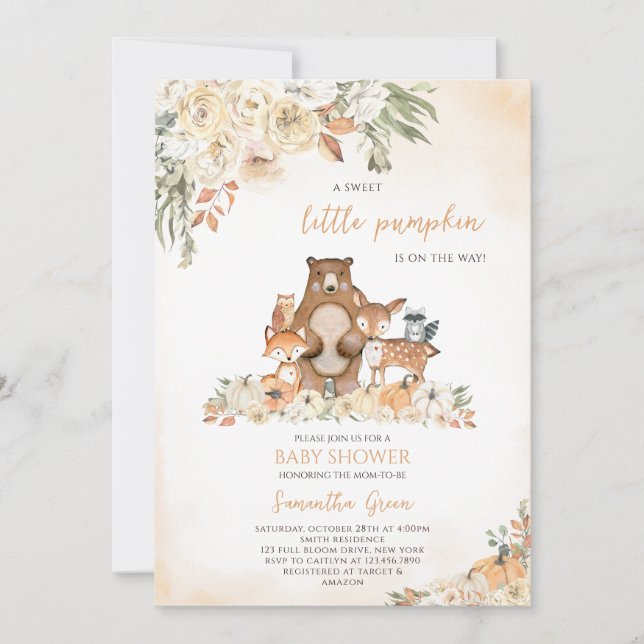 Invitation Baby shower forestier d'automne (Devant)