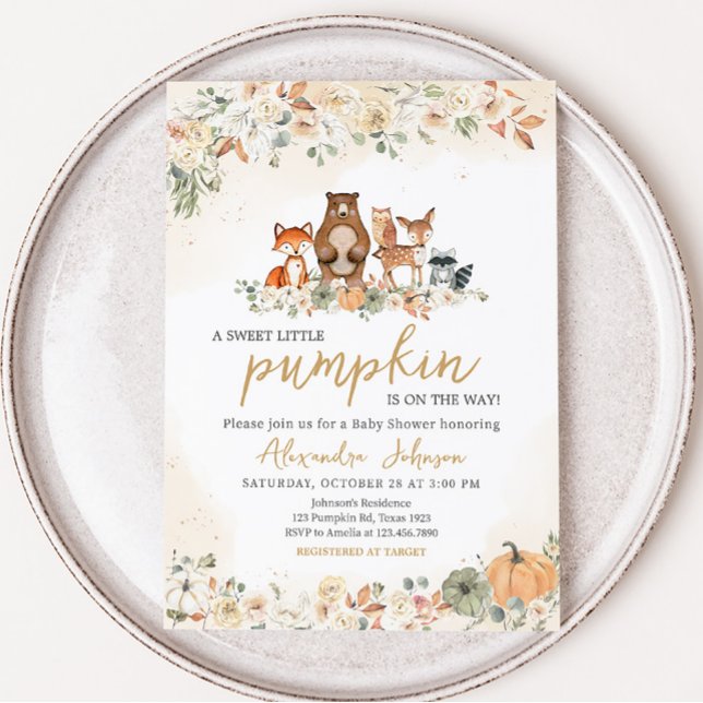 Invitation Baby shower forestier d'automne (Woodland Animals Fall Pumpkin Baby Shower Invitation)