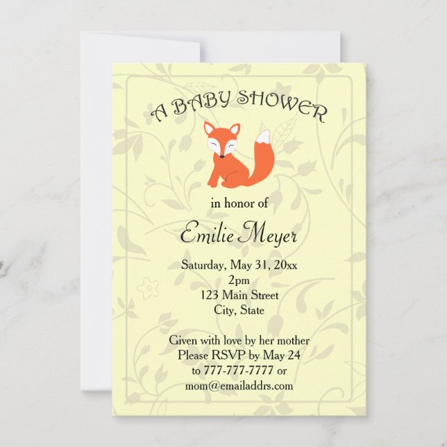 Invitation Baby shower forestier de Fox (Devant)