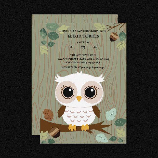 Invitation Baby shower forestier de la Chouette rustique (Créateur téléchargé)
