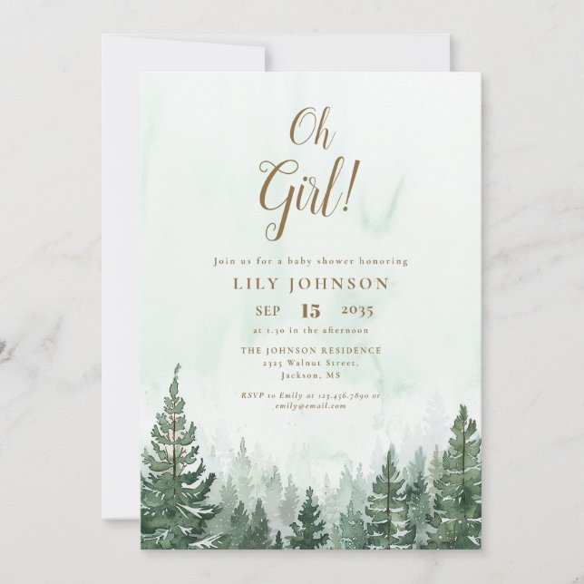 Invitation Baby shower forestier de pins (Devant)