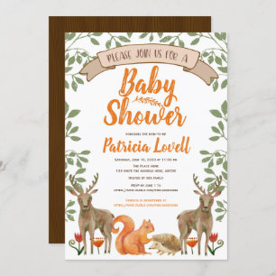 Invitation Baby shower forestier des animaux de bois Neutre s