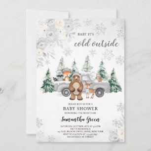 Invitation Baby shower forestier d'hiver Silver