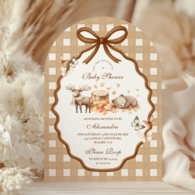 Invitation Baby shower forestier En vichy automne (Créateur téléchargé)
