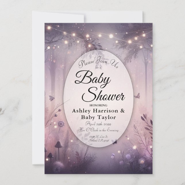 Invitation Baby shower forestier Ethereal Fairy Lights (Devant)