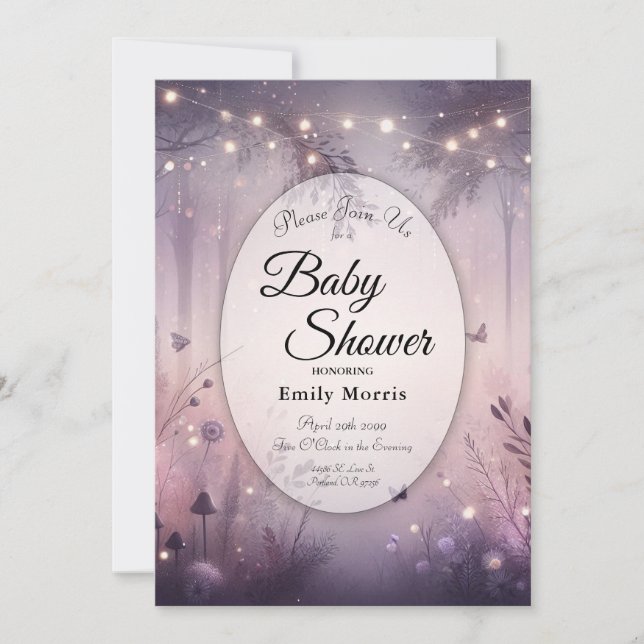 Invitation Baby shower forestier Ethereal Fairy Lights (Devant)