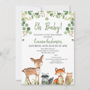 Invitation Baby shower forestier Eucalyptus neutre pour les f