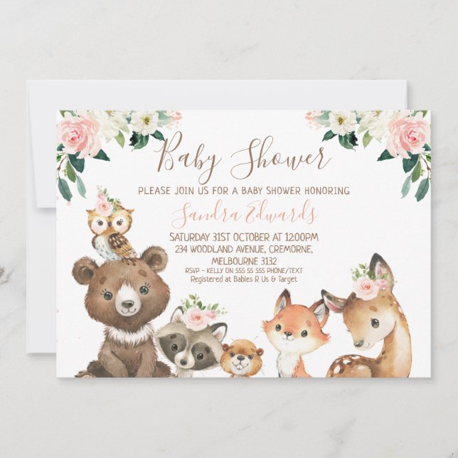 Invitation Baby shower forestier flou et blanc (Devant)