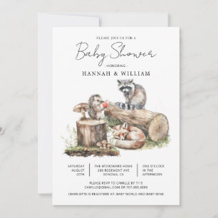 Invitation Baby shower forestier moderne Animaux forestiers