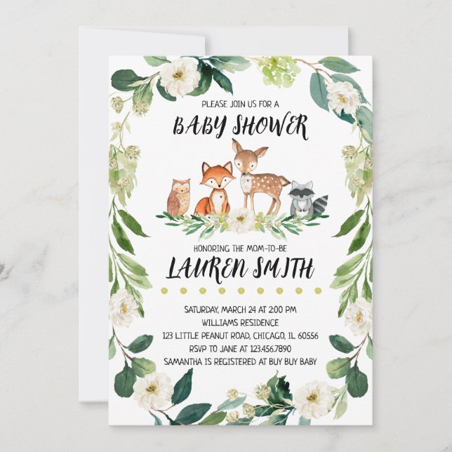 Invitation Baby shower forestier neutre pour les femmes (Devant)