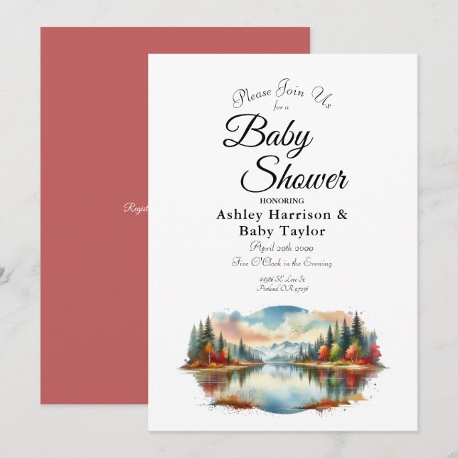 Invitation Baby shower forestier Rustique Lakeside d'automne (Devant / Derrière)