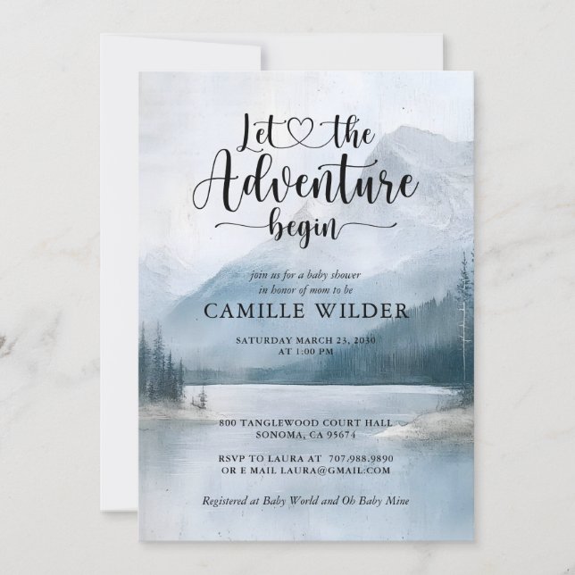 Invitation Baby Shower Forêt de Montagne Brumeuse (Devant)