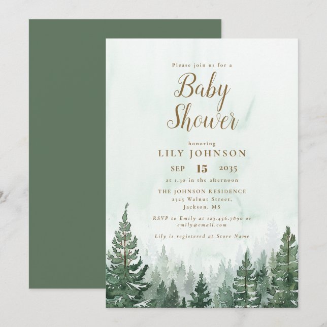 Invitation Baby shower Forêt de Pine Tree Adventure (Devant / Derrière)