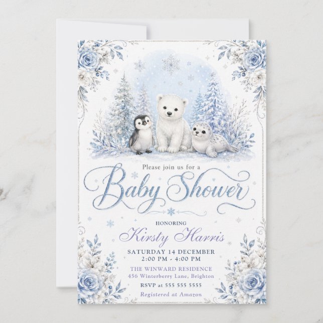 Invitation Baby-Shower Forêt d'Hiver (Devant)