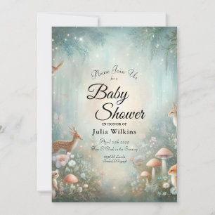 Invitation Baby Shower Forêt Enchantée de Teal et Pêche