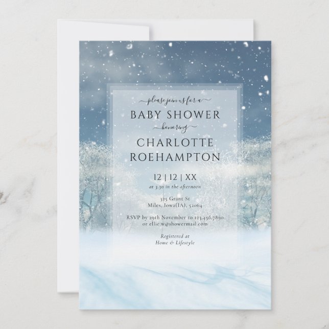 Invitation Baby Shower Forêt Merveilleuse d'Hiver (Devant)