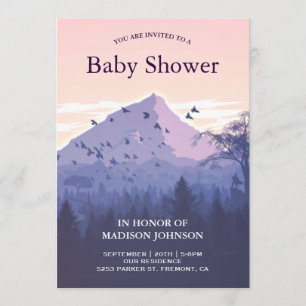 Invitation Baby Shower Forêt Montagne Coucher de Soleil