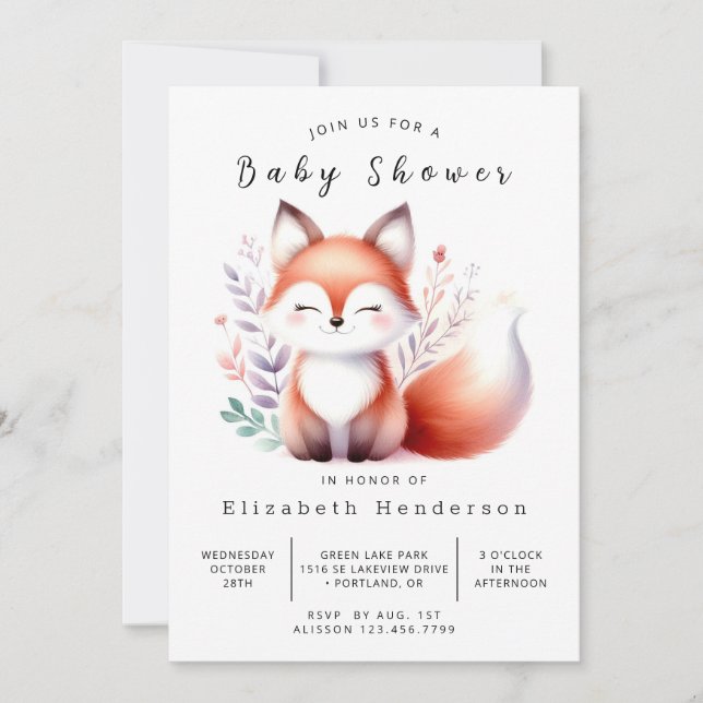 Invitation Baby shower Fox de la scène de la forêt propre (Devant)