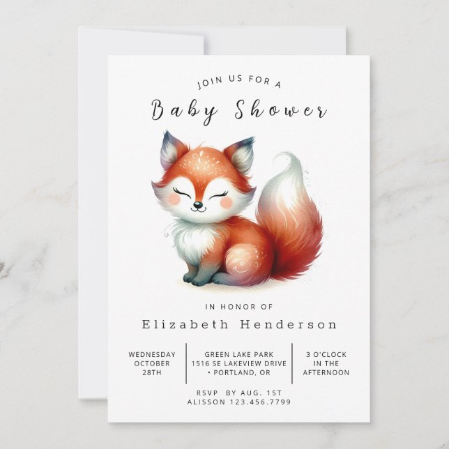Invitation Baby shower Fox de Little Forest Explorer (Devant)