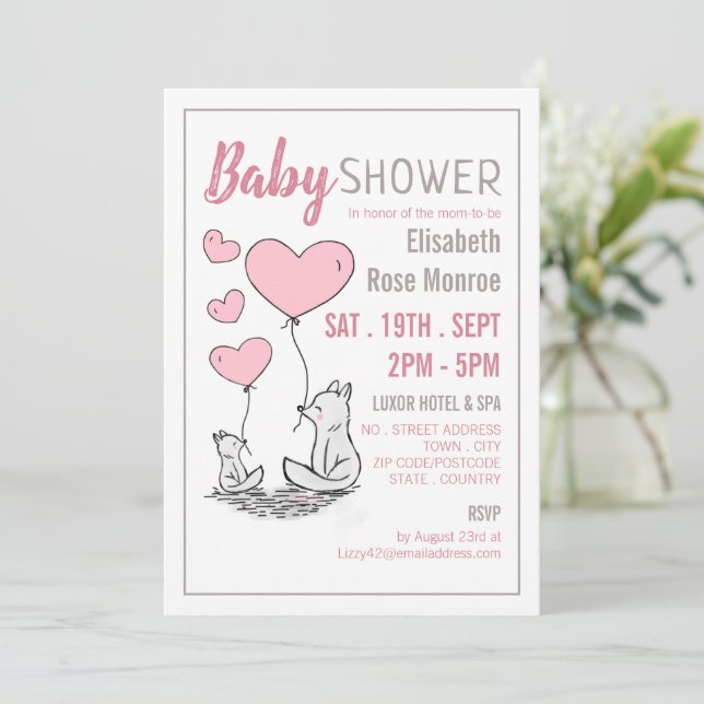 Invitation Baby shower Fox Hearts (Debout devant)