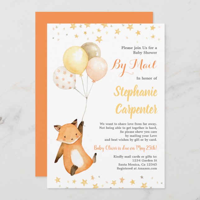 Invitation Baby shower Fox par courrier (Devant / Derrière)