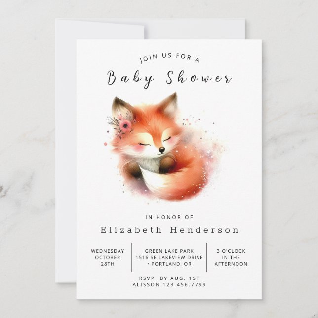 Invitation Baby shower Fox simple et mignon (Devant)