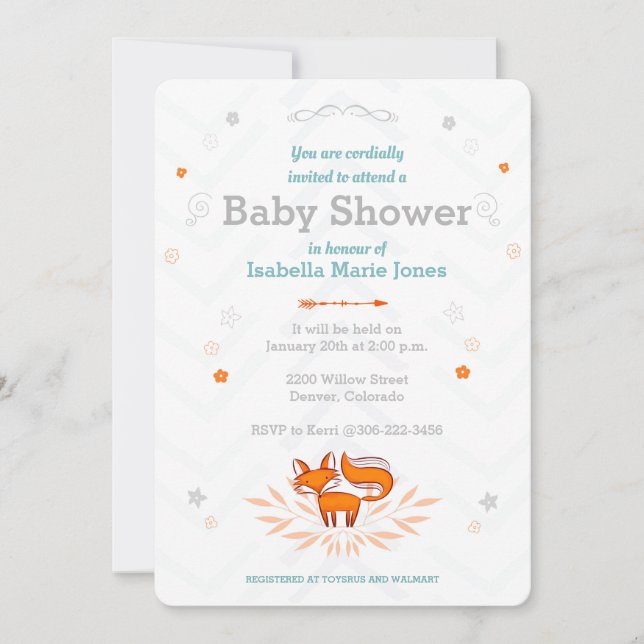 Invitation Baby shower Foxy Loxy (Devant)