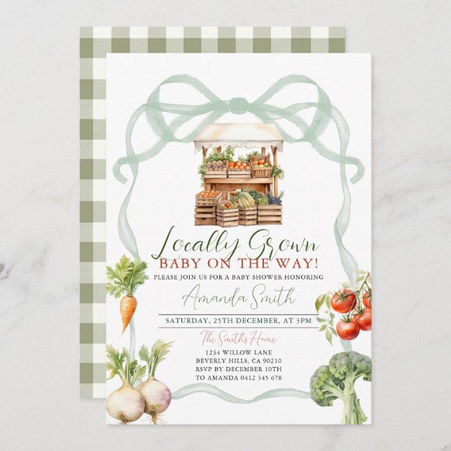 Invitation Baby shower frais à croissance locale Bow (Devant / Derrière)