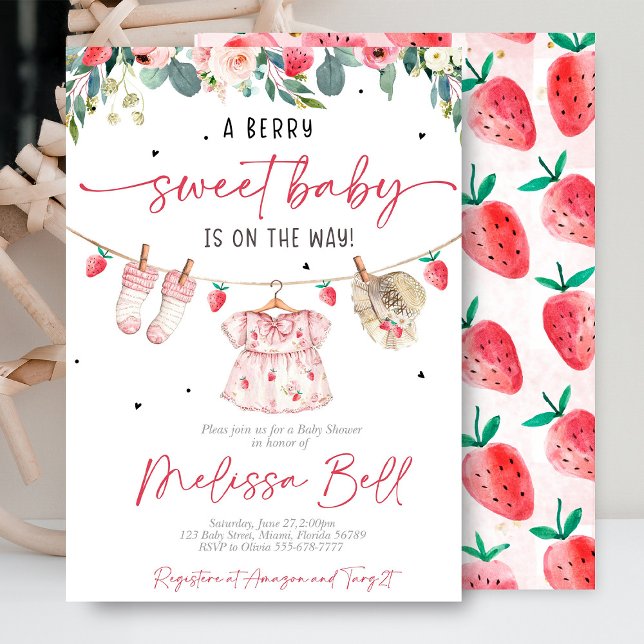 Invitation Baby shower fraise (Discover charming strawberry-themed baby shower invitations and decor! Perfect for spring and summer)