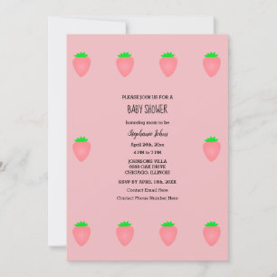 Invitation Baby shower fraise bébé fille rose mignonne 2024