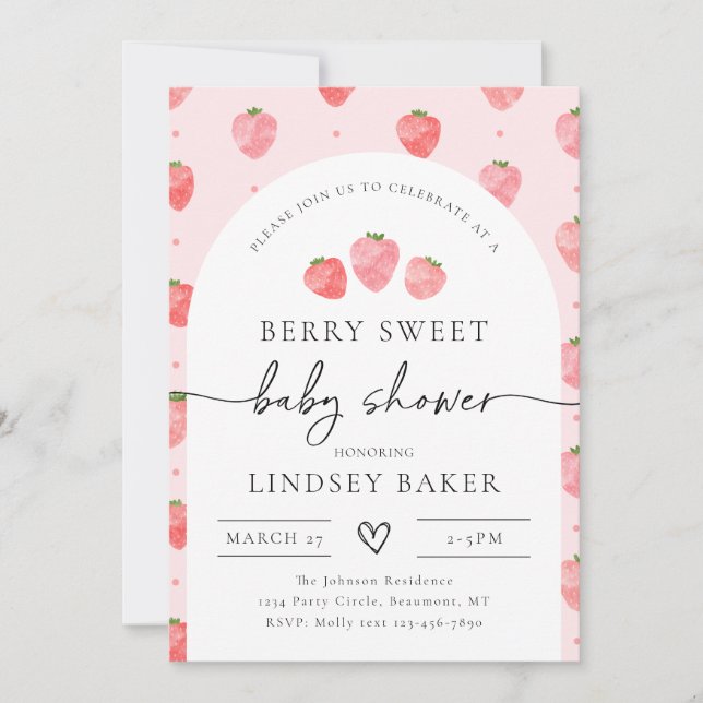 Invitation Baby shower fraise | Berry Baby (Devant)