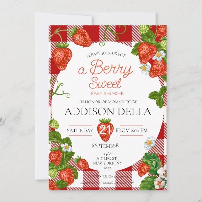 Invitation Baby shower fraise Berry Baby (Devant)
